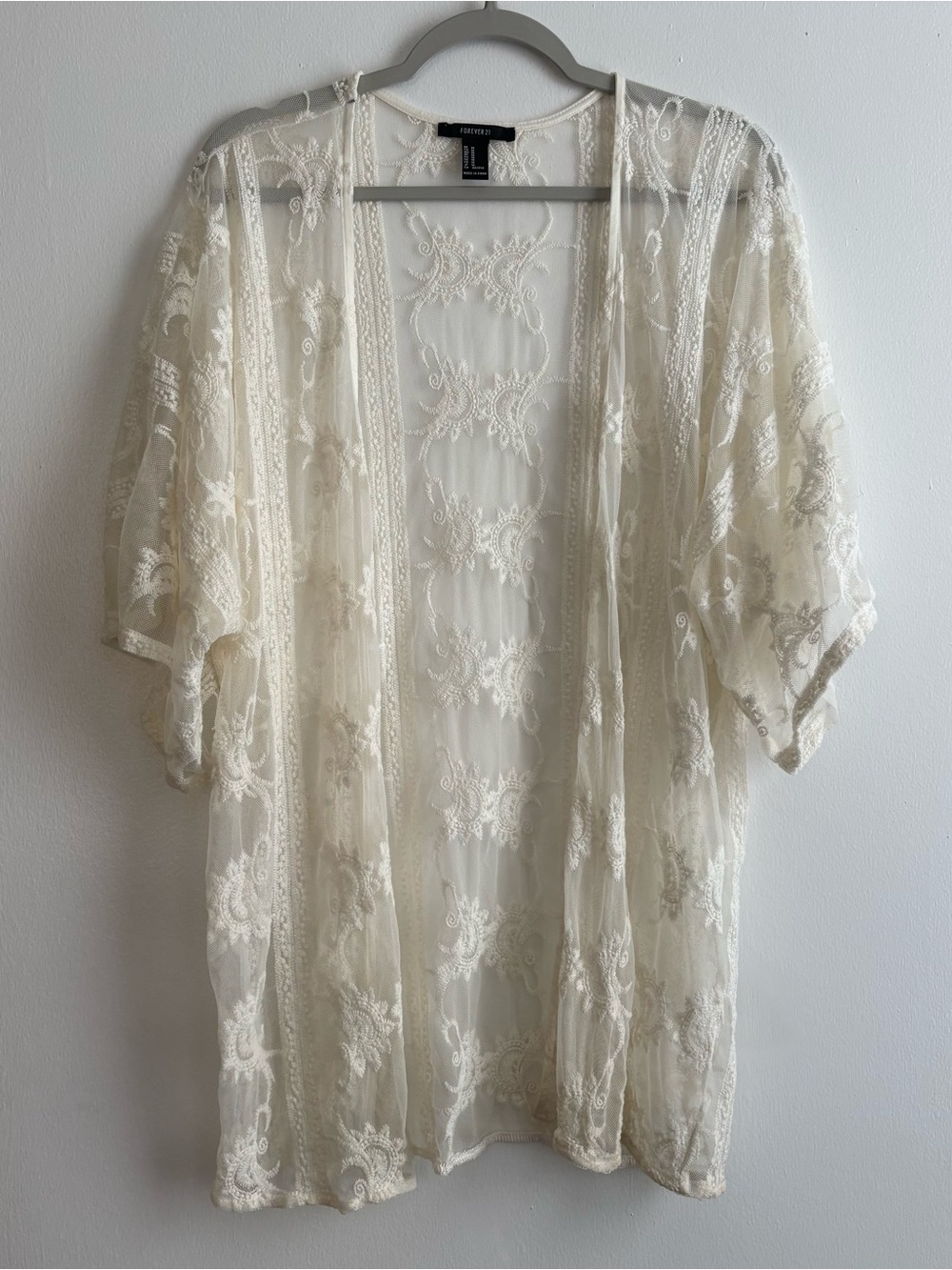 Forever 21 Ivory Sheer Lace Cottagecore Kimono Cover-Up